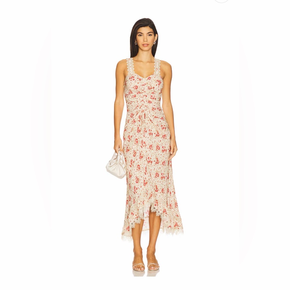 Cinq a Sept Stevie Ruched Lace Trim Cocktail Dress - Picture 4 of 12